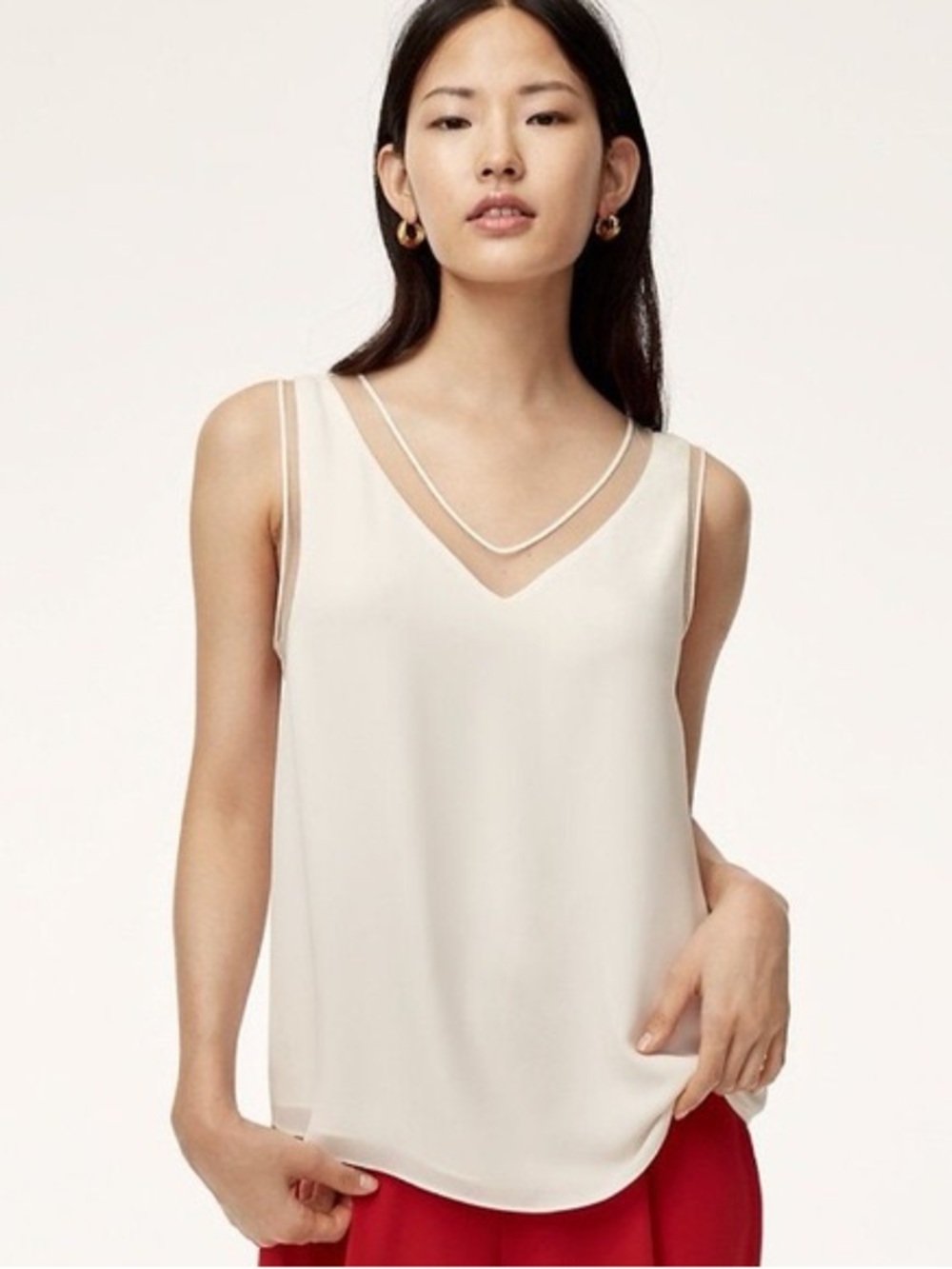 Babaton by Aritzia White Double-Strap Mesh V-Neck Camisole XS